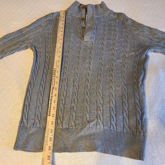 Hope & Henry Mens Cable Knit Organic Cotton Elbow Patch 1/4 Zip Sweater Academia - Picture 10 of 12